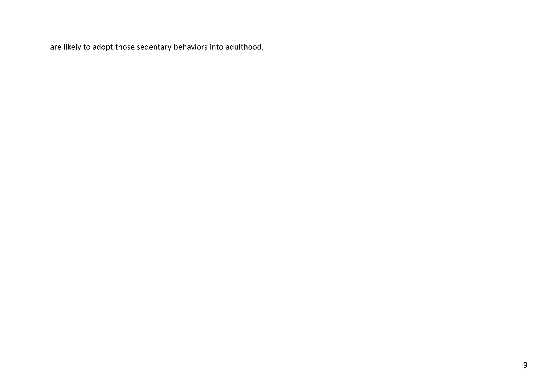 are likely to adopt those sedentary behaviors into adulthood. 
9 
 