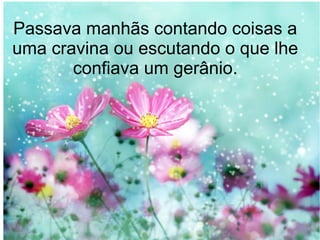 Passava manhãs contando coisas a
uma cravina ou escutando o que lhe
confiava um gerânio.
 