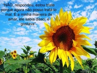 “NÃO, respondeu, estou triste
porque agora não posso tratá-lo
mal. É a minha maneira de
amar, ele sabia disso, e
gostava”.
By Rosemara
Imagens google
 