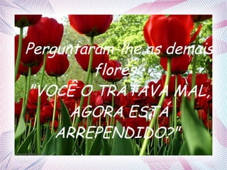 Perguntaram-lhe as demais
flores:
"VOCÊ O TRATAVA MAL,
AGORA ESTÁ
ARREPENDIDO?"

 