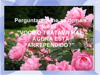 Perguntaram-lhe as demais
flores:
"VOCÊ O TRATAVA MAL,
AGORA ESTÁ
ARREPENDIDO?"

 