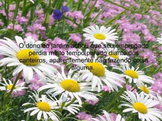 O dono do jardim achou que seu empregado
perdia muito tempo parado diante dos
canteiros, aparentemente não fazendo coisa
alguma.

 