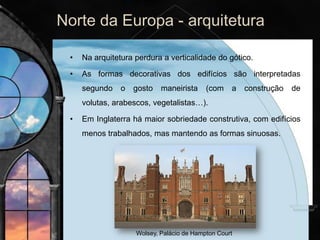 • A arquitetura maneirista em Portugal é também conhecida por
“estilo Chão”, devido à singularidade das suas fachadas,
sóbrias, simples e despojadas de decoração (resultado da
arquitetura militar e das imposições da contrarreforma).
Interior da Igreja de S. Roque
• O exterior dos edifícios é
sóbrio, contrastando com o
resta da Europa.
• No entanto, o interior é mais
decorado: uso da talha
dourada, azulejos, quadros a
óleo, entre outros e nos
palácios, as baixelas,
faianças, porcelanas.
 