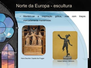 Em Portugal, as igrejas maneiristas possuem diversas tipologias:
• Igreja jesuítica (Igreja dos Grilos e Igreja de S. Roque) – Uma só nave com um
ou mais púlpitos.
• Igreja “à Romana” (Igreja de S. Vicente de Fora) – De raíz serliana e
palladiana.
• Igreja de tipo flamengo (Mosteiro de S. Salvador de Grijó, Gaia) – Maior
diversidade decorativa.
• Igreja à Espanhola (Sé de Viseu) – Estrutura arquitectónica quase tapada pela
ornamentação.
Mosteiro de S. Salvador
de Grijó, Gaia
Juan de Herrera, Igreja de
S. Vicente de Fora
 