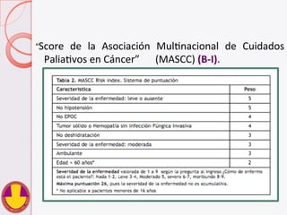 “Score	
   de	
   la	
   Asociación	
   MulVnacional	
   de	
   Cuidados	
  
PaliaVvos	
  en	
  Cáncer”	
  	
  	
  	
  	
  	
  (MASCC)	
  (B-­‐I). 	
  	
  
 