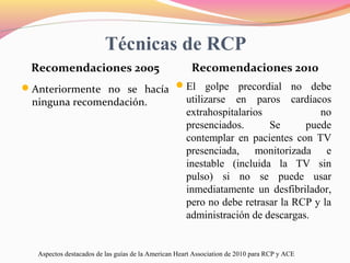 Cambio de la secuencia de RCP (CA-B en vez de A-B-C)
Recomendaciones 2005
La

reanimación
cardiopulmonar se iniciaba
con ...
