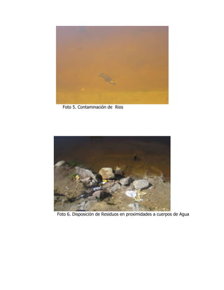 Foto 5. Contaminación de Rios




Foto 6. Disposición de Residuos en proximidades a cuerpos de Agua
 