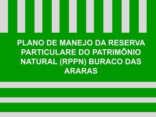 PLANO DE MANEJO DA RESERVA
PARTICULARE DO PATRIMÔNIO
NATURAL (RPPN) BURACO DAS
ARARAS
 