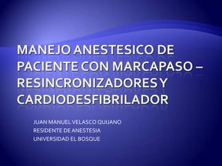 JUAN MANUEL VELASCO QUIJANO
RESIDENTE DE ANESTESIA
UNIVERSIDAD EL BOSQUE
 