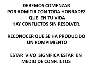 El mandato de Jesús puede dividirse de esta forma:Si hay un conflictoTúVeA la personaEn privadoY hablen del problemaCon el fin de reconciliarse