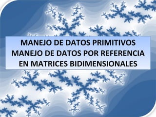 MANEJO DE DATOS PRIMITIVOS MANEJO DE DATOS POR REFERENCIA EN MATRICES BIDIMENSIONALES 