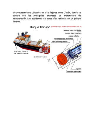de procesamiento ubicados en sitio lejanos como Japón, donde se
cuenta con las principales empresas de tratamiento de
recuperación. Los accidentes en estas vías también son un peligro
latente.
 