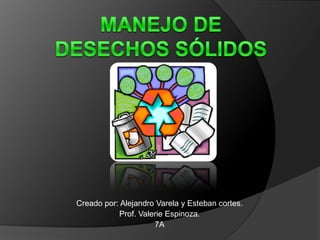 Manejo de desechos sólidos Creado por: Alejandro Varela y Esteban cortes. Prof. Valerie Espinoza. 7A 