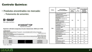 37
• Produtos encontrados no mercado:
–Tratamento de sementes:
Controle Químico:
Fonte: Basf, 2022.
 