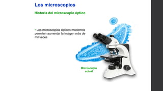 UNIDAD
1
• Los microscopios ópticos modernos
permiten aumentar la imagen más de
mil veces
Microscopio
actual
Los microscopios
Historia del microscopio óptico
 