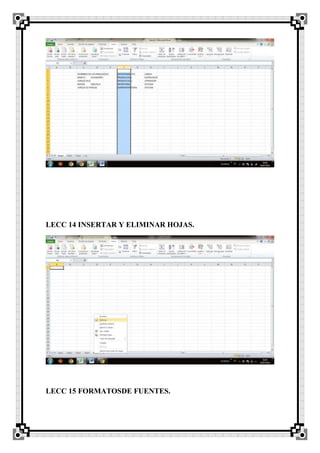 LECC 14 INSERTAR Y ELIMINAR HOJAS.
LECC 15 FORMATOSDE FUENTES.
 