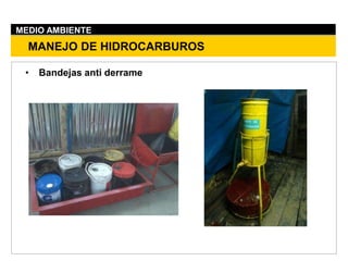 MANEJO DE HIDROCARBUROS
MEDIO AMBIENTE
• Bandejas anti derrame
 
