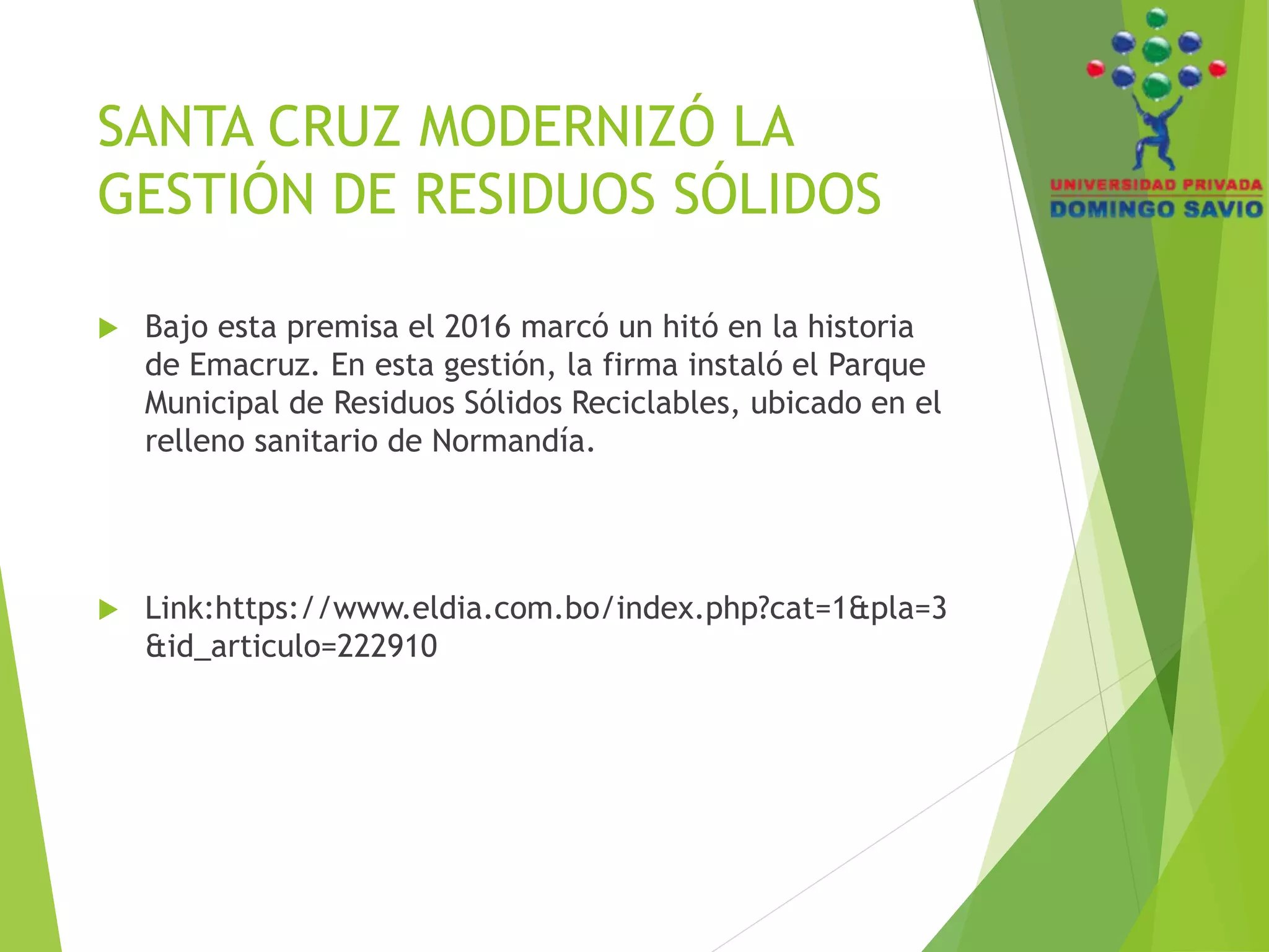 Manejo de la basura en Santa Cruz | PPTX