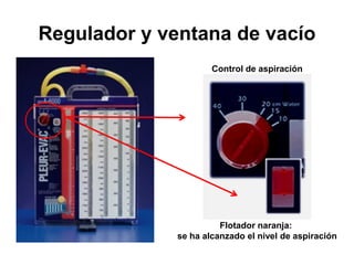 Regulador y ventana de vacío
                      Control de aspiración




                        Flotador naranja:
              se ha alcanzado el nivel de aspiración
 