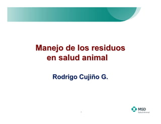 Manejo de los residuos
  en salud animal

    Rodrigo Cujiño G.




            1
 