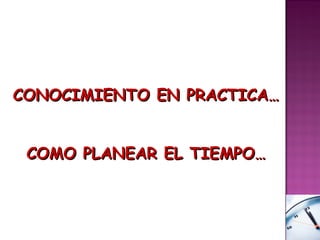 CONOCIMIENTO EN PRACTICA…


 COMO PLANEAR EL TIEMPO…
 