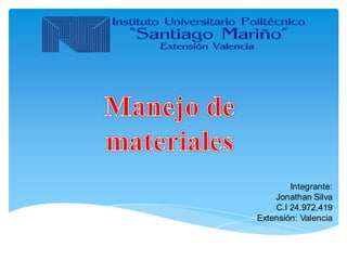 Integrante:
Jonathan Silva
C.I 24.972.419
Extensión: Valencia
 