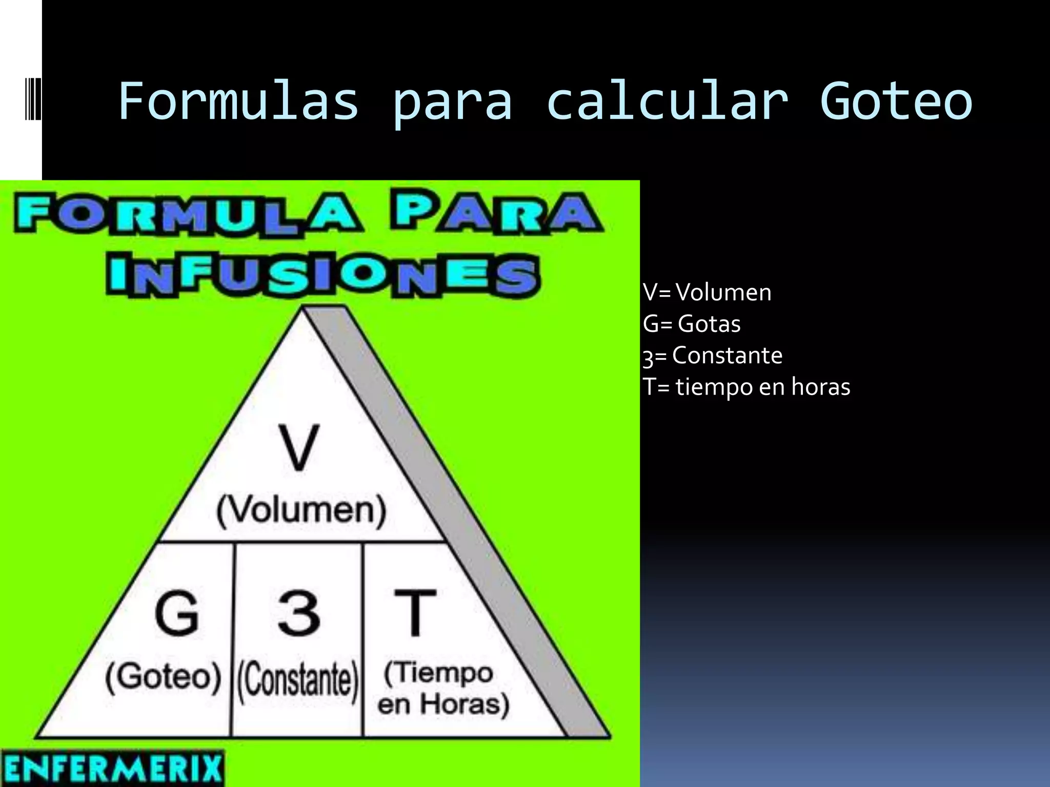 Formulas para calcular Goteo


                 V= Volumen
                 G= Gotas
                 3= Constante
                 T= tiempo en horas
 