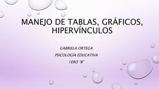 MANEJO DE TABLAS, GRÁFICOS,
HIPERVÍNCULOS
GABRIELA ORTEGA
PSICOLOGÍA EDUCATIVA
1ERO “B”
 