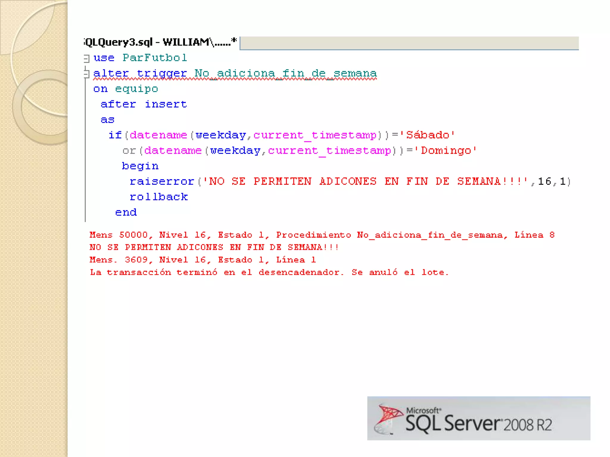 Manejo de triggers en sql server 