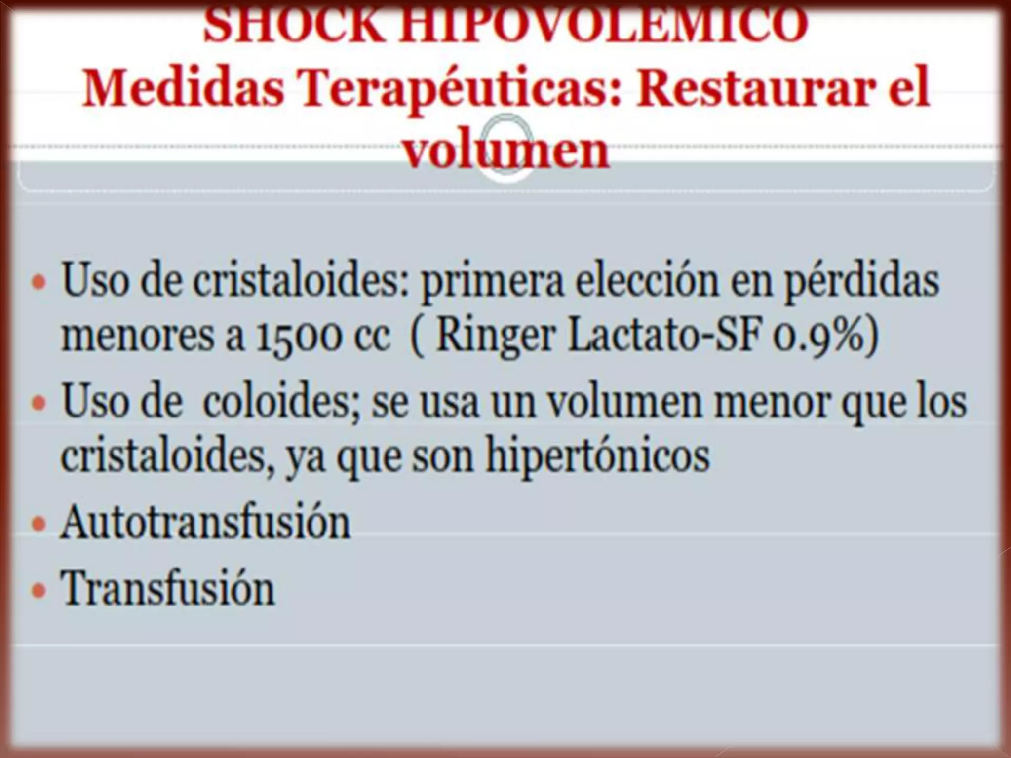 Manejo enfermero del paciente con shock hipovolemico | PPTX