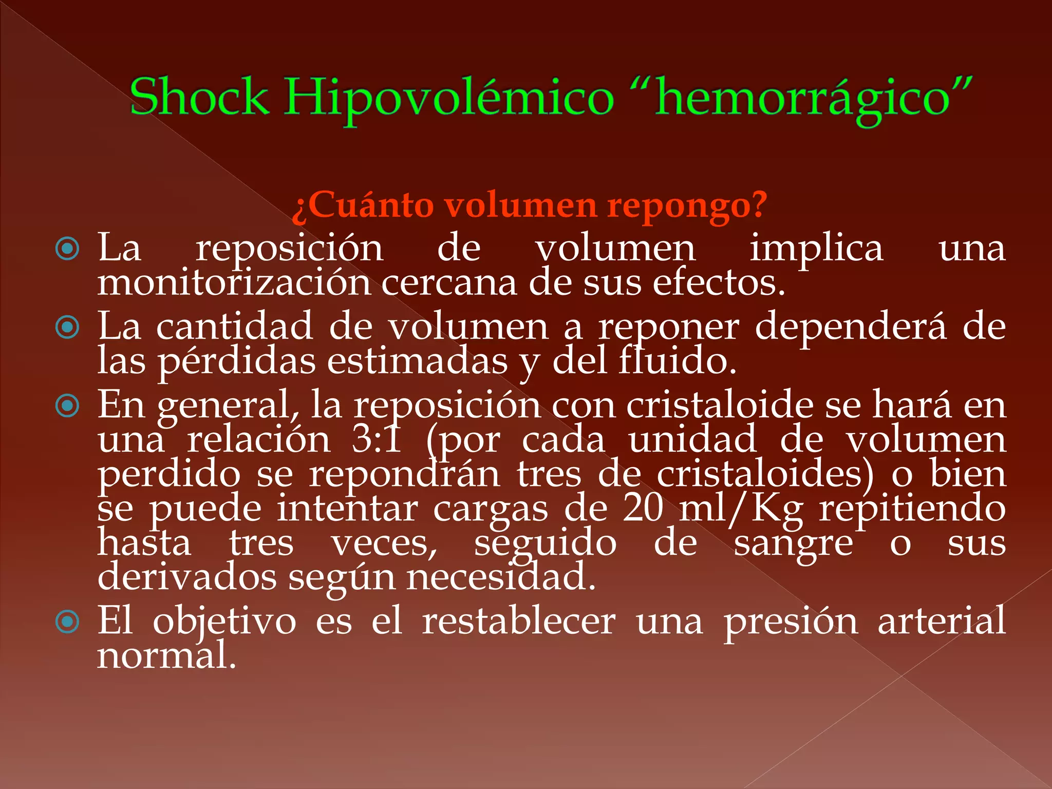 Manejo enfermero del paciente con shock hipovolemico | PPTX
