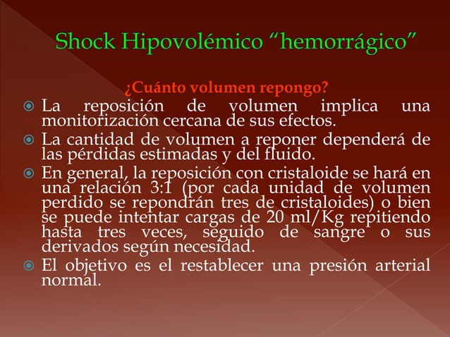 Manejo enfermero del paciente con shock hipovolemico | PPTX