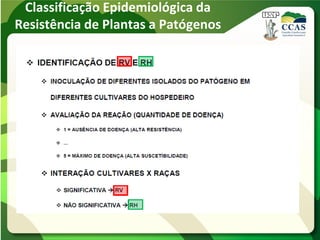 Classificação Epidemiológica da
Resistência de Plantas a Patógenos
 