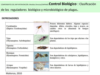COMPONENTES	
  DEL	
  MIP	
  INTERVENCIÓN	
  .Medidas	
  Directas(CMIPIMD)	
  

Control	
  Biológico	
  :	
  Clasiﬁcación	
  

de	
  los	
  	
  reguladores	
  	
  biológico	
  y	
  microbiológico	
  de	
  plagas.	
  
DEPREDADORES	
  	
  

MaKenzo,	
  2010	
  

 