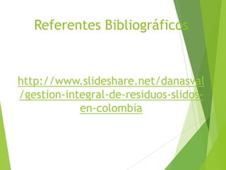 Referentes Bibliográficos
http://www.slideshare.net/danasval
/gestion-integral-de-residuos-slidos-
en-colombia
 