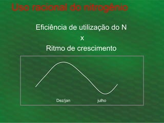 Uso racional do nitrogênio
Eficiência de utilização do N
x
Ritmo de crescimento
Dez/jan julho
 