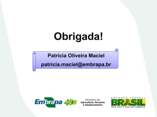 Obrigada!
Patricia Oliveira Maciel
patricia.maciel@embrapa.br
 
