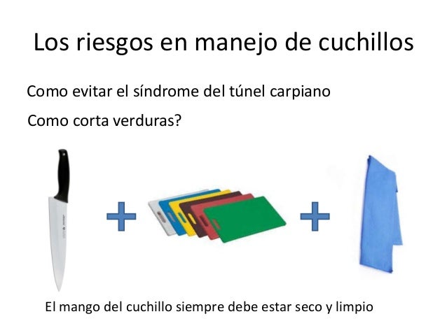 Los riesgos en manejo de cuchillos
Como evitar el sÃ­ndrome del tÃºnel carpiano
Como corta verduras?

El mango del cuchillo ...