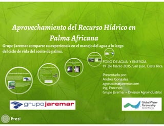 Manejo sostenible del agua en las etapas de cultivo y proceso de palma africana (Grupo Jamar)