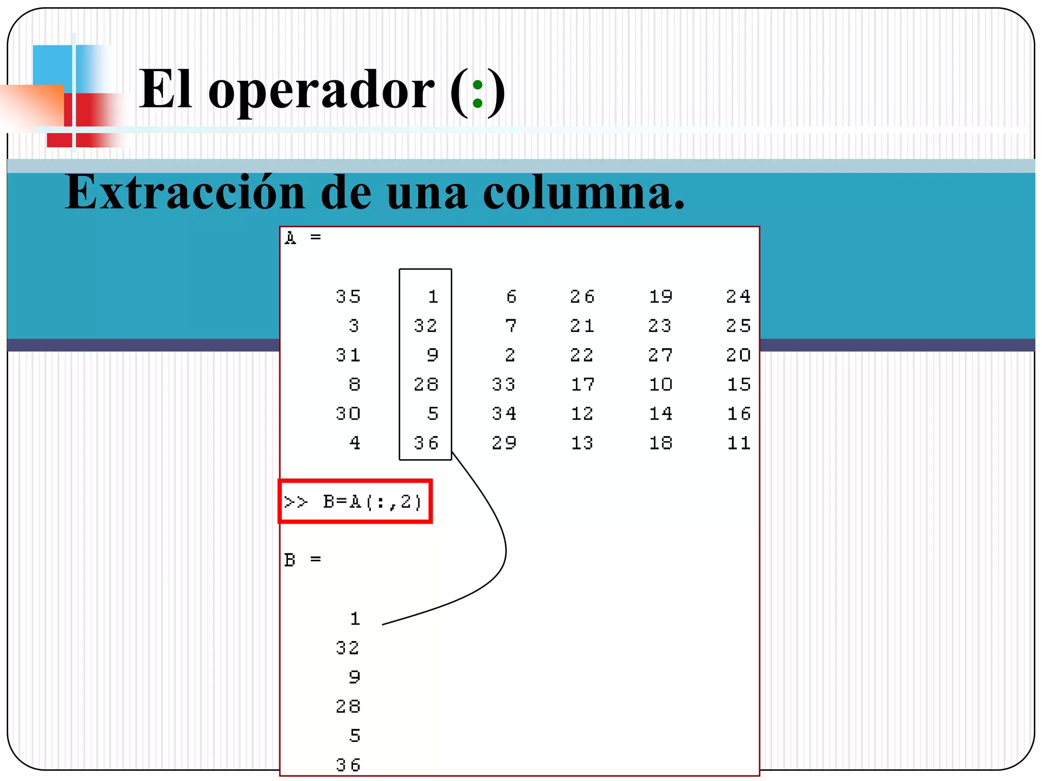 El operador (:) Extracción de una columna.