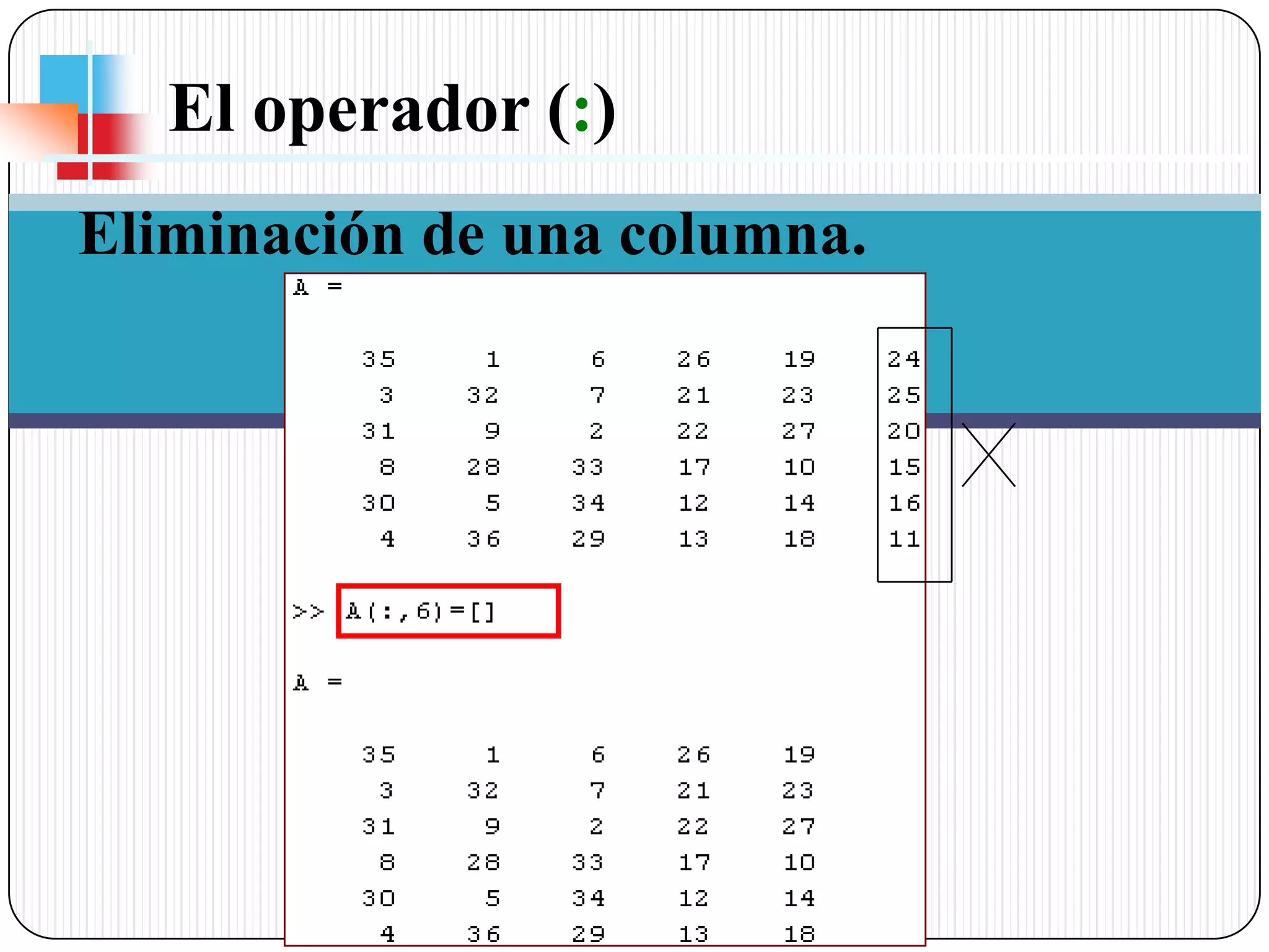 El operador (:) Eliminación de una columna.
