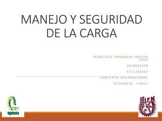 MANEJO Y SEGURIDAD
DE LA CARGA
FRANCISCO EMMANUEL MACHO
CRUZ
2014602338
5511295503
CONTEXTO INTERNACIONAL
SECUENCIA: 1TM21
 