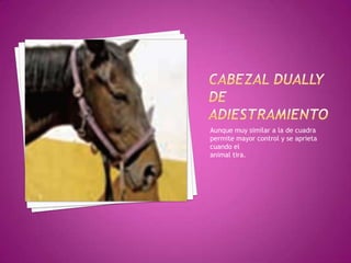 Aunque muy similar a la de cuadra
permite mayor control y se aprieta
cuando el
animal tira.
 