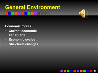 General Environment Economic forces Current economic conditions Economic cycles Structural changes 