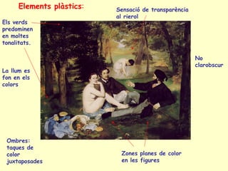 <ul><ul><li>Elements plàstics :  </li></ul></ul>Els verds predominen en moltes tonalitats. Sensació de transparència al ri...