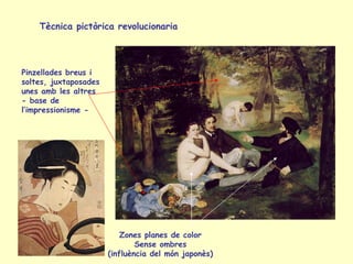 Tècnica pictòrica revolucionaria Pinzellades breus i soltes, juxtaposades unes amb les altres - base de l’impressionisme -...