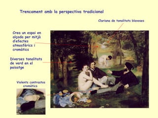 Trencament amb la perspectiva tradicional Crea un espai en alçada per mitjà d’efectes atmosfèrics i cromàtics   Diverses t...