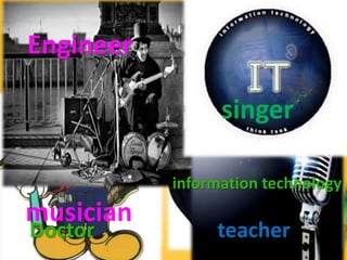 teacherDoctor
information technology
Engineer
musician
singer
 