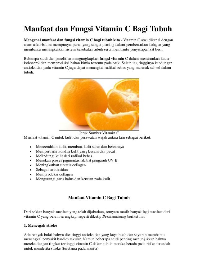 Manfaat Dan Fungsi Vitamin C Bagi Tubuh