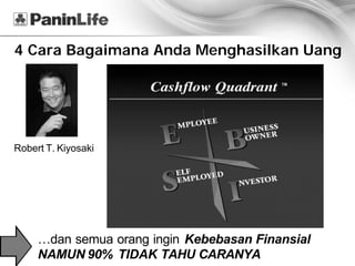 4 Cara Bagaimana Anda Menghasilkan Uang




Robert T. Kiyosaki




     …dan semua orang ingin Kebebasan Finansial
     NAMUN 90% TIDAK TAHU CARANYA
 